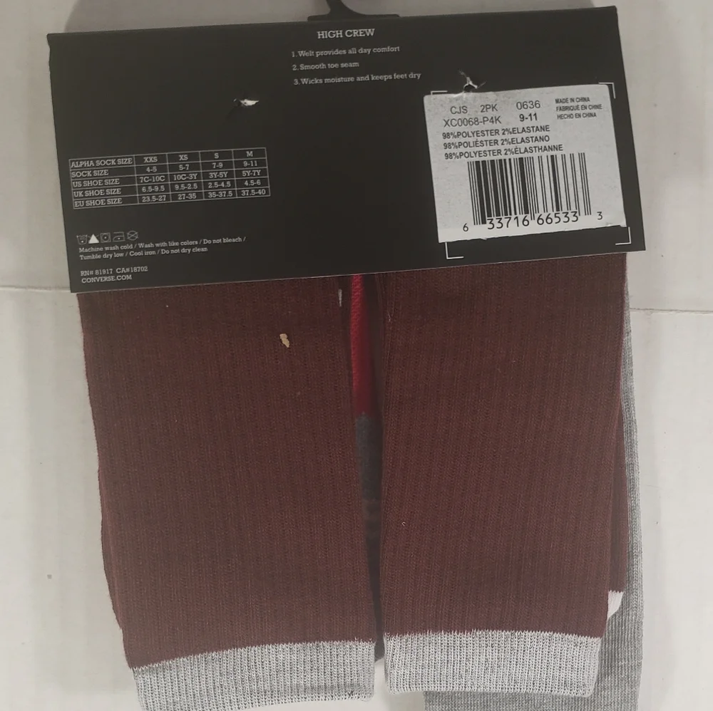 NWT Girl's Converse 2 Pair High Crew Socks