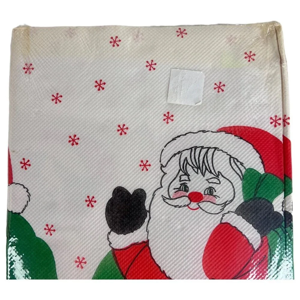 Vintage Christmas Table Cover Beach Santa Claus Toy Tablecloth Paper New 54”x96”