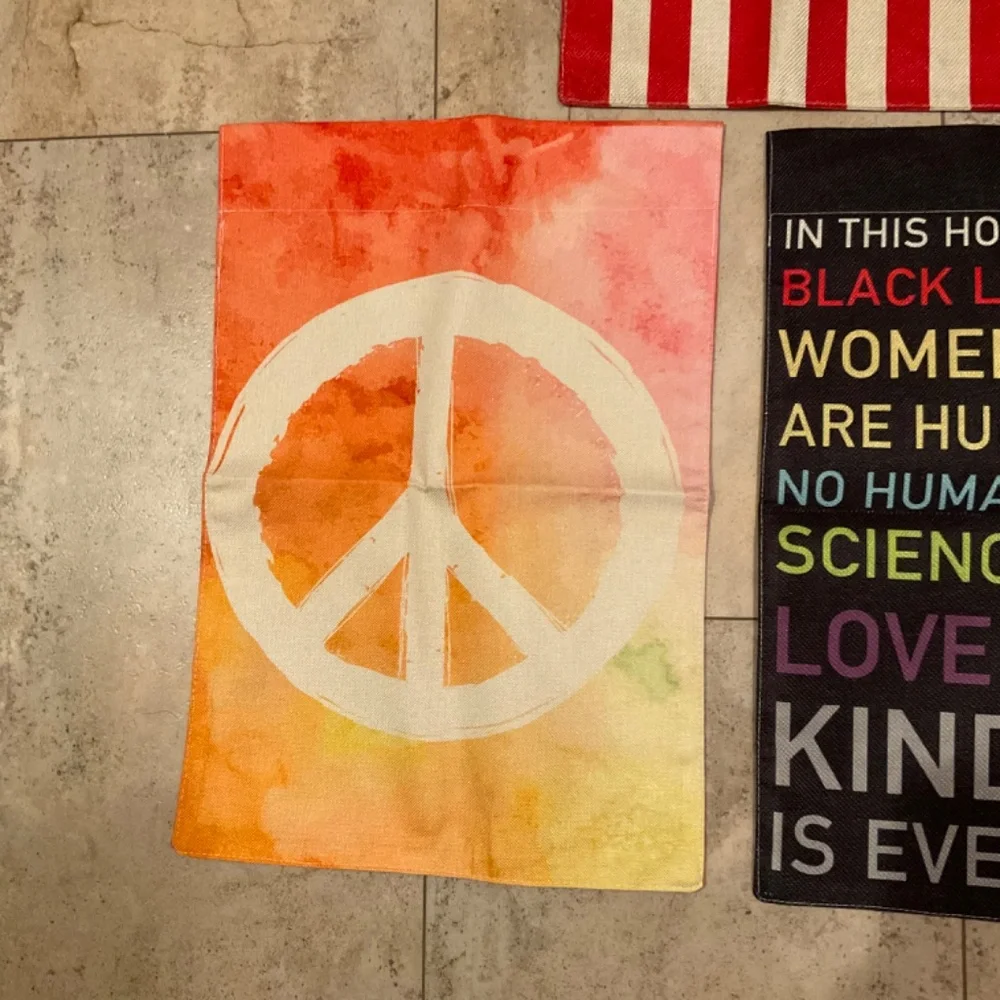 Lot of 3 Hanging Banner Flags Peace Sign American Flag Kindness Equal Rights