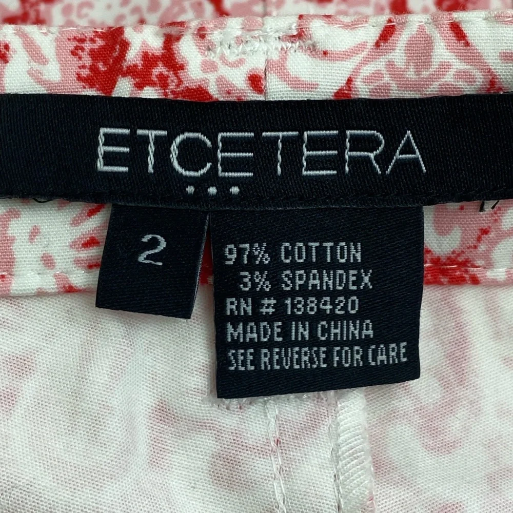 Etcetera size 2 Women's Pink Red White Print Zipper Pocket Skinny Pants