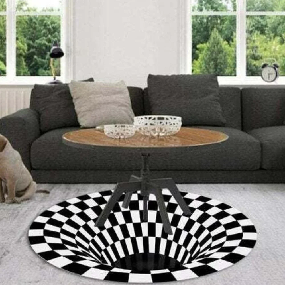 🏁3D Illusion🏁Round Non-Skid Mat-Rug New