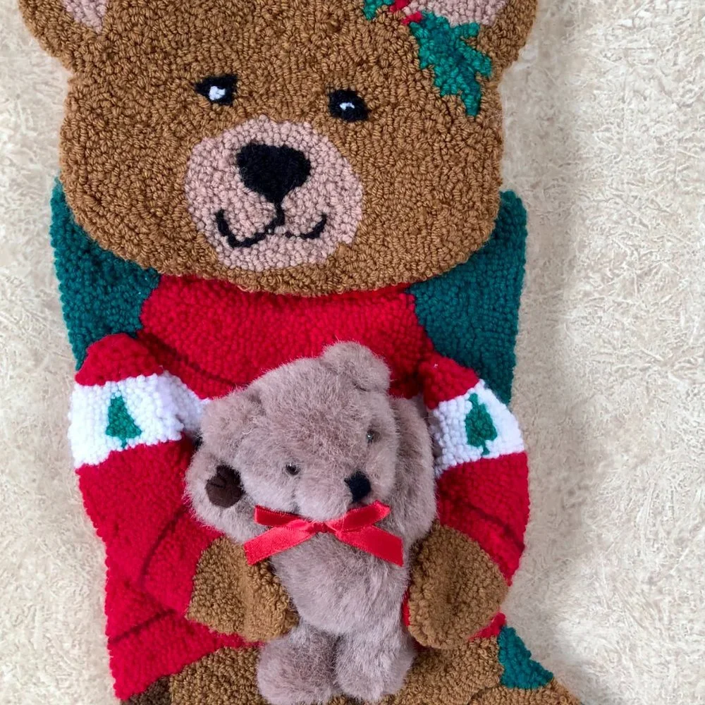 Vintage 3D Teddy Bear SUPER Plush Quilted Christmas Stocking 20