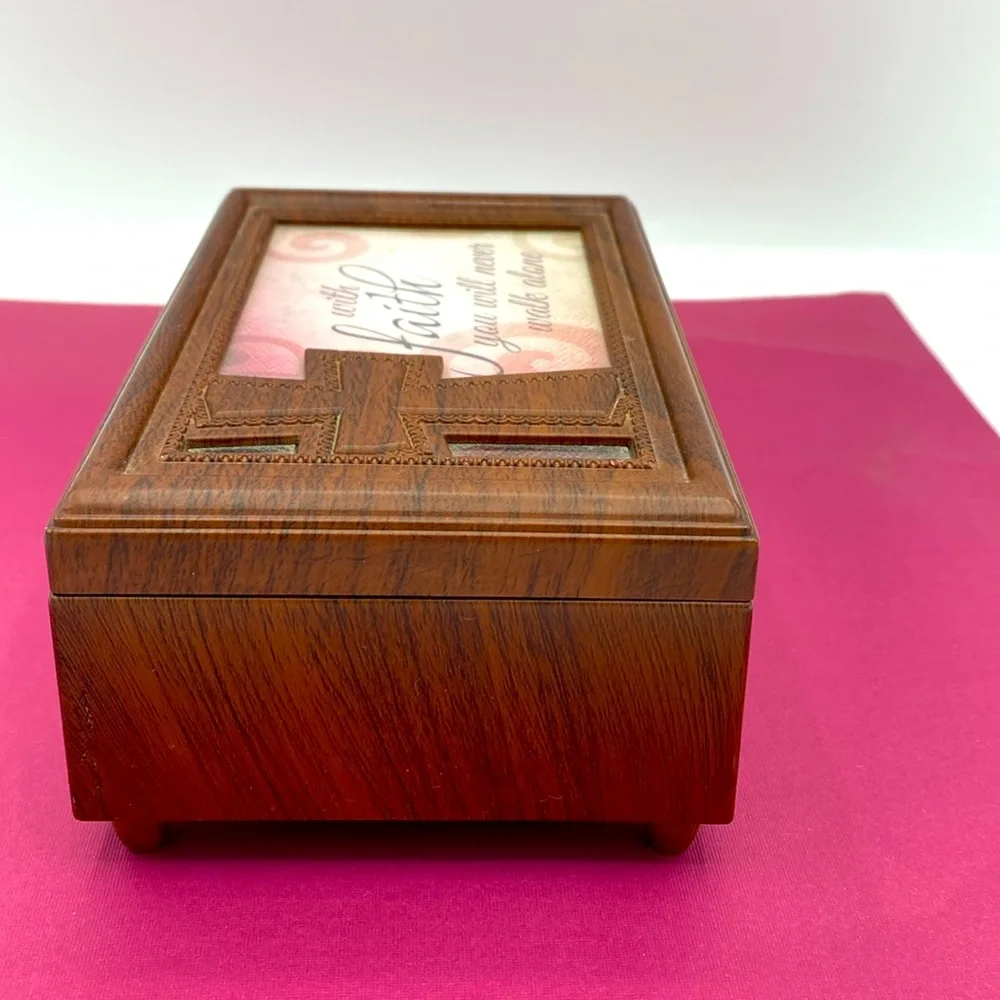 Woodgrain Religious Music Box With Faith You Will Never Walk Alone”
