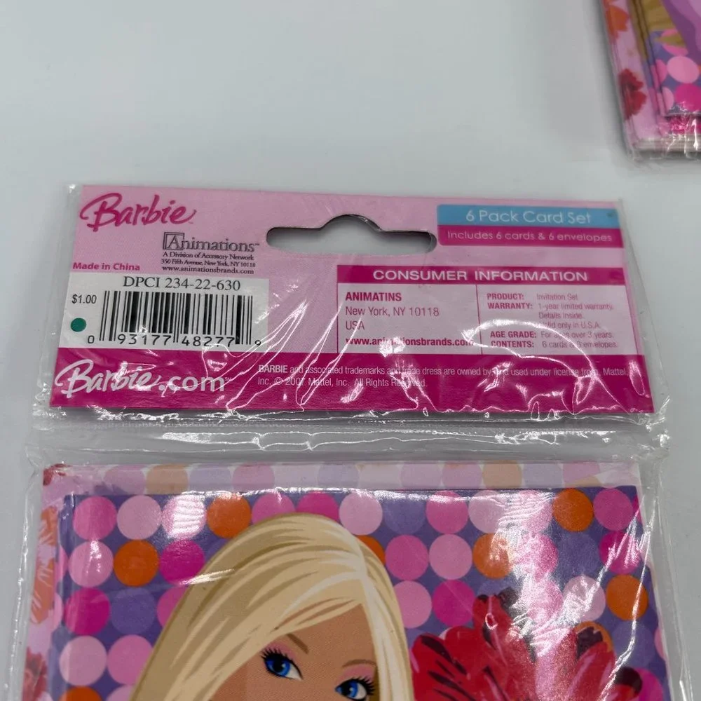 Barbie 6 Pack Card Set Invitation Cards Set of 3 New Sealed