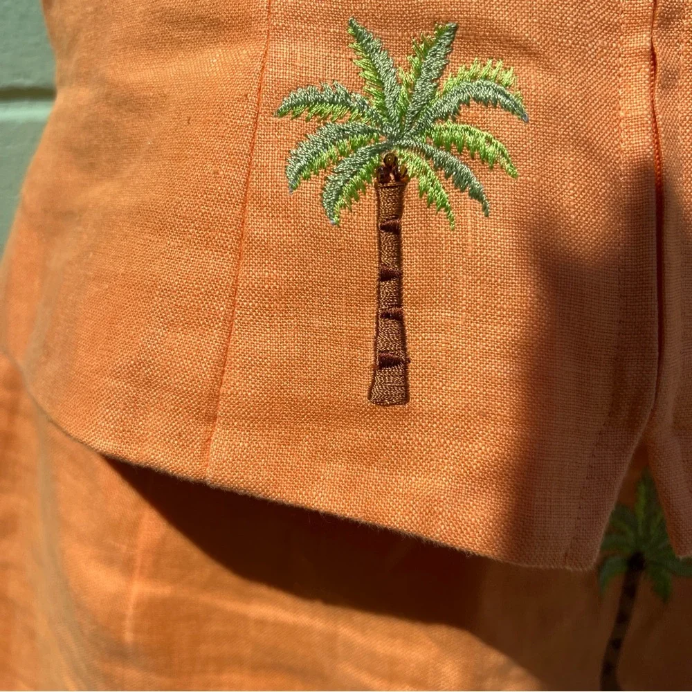 Jade by Melody Tam 100% Linen Embroidered Palm Tree Two Piece Set Size 4