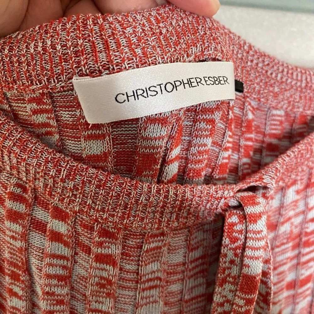 Christopher Esber Mélange Pleated Knit Tie Ribbed Maxi Skirt Red Medium Marled
