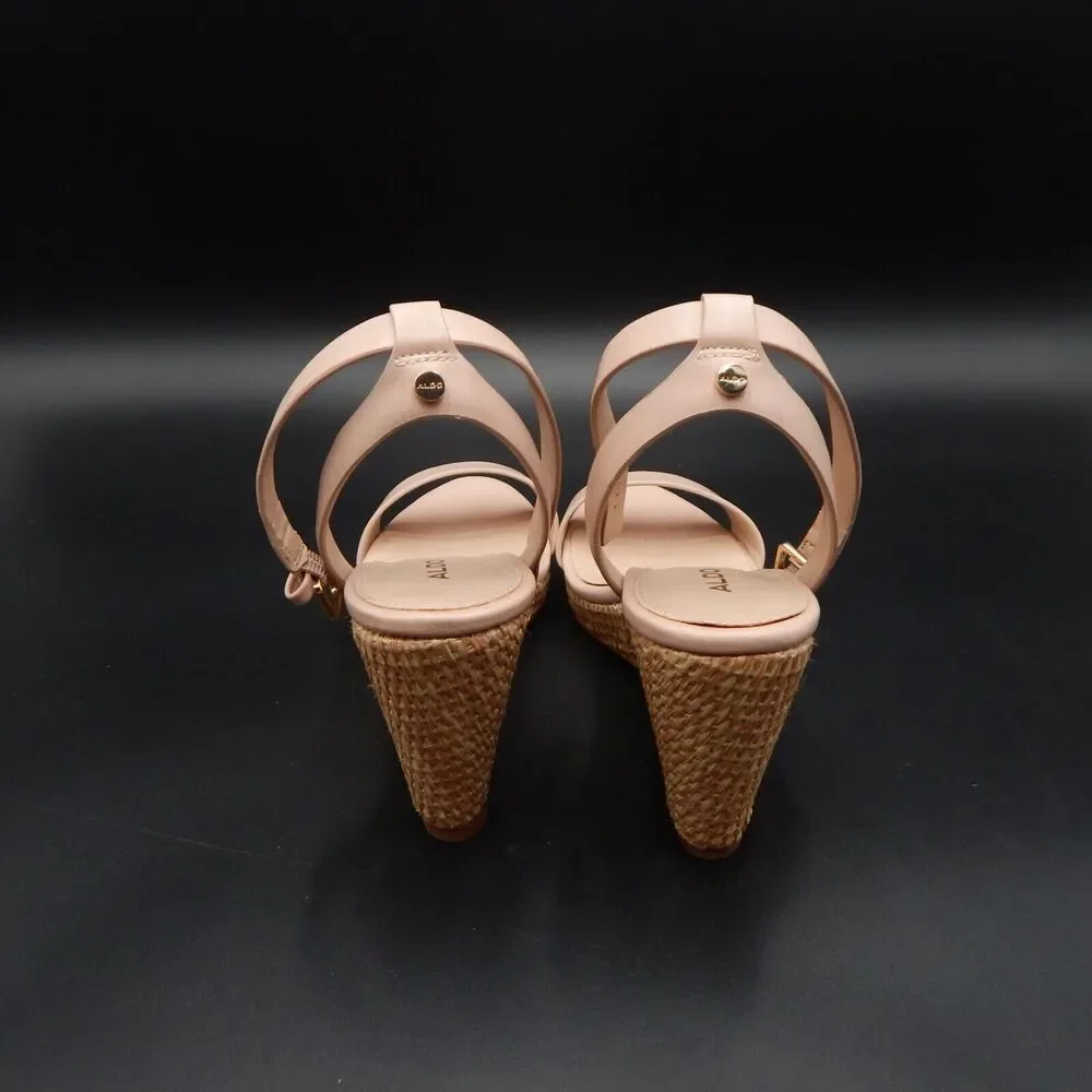 Aldo Legiwien-55 Nude Pink Espadrille Basketweave Wedge Ankle Strap Sz 8-1/2