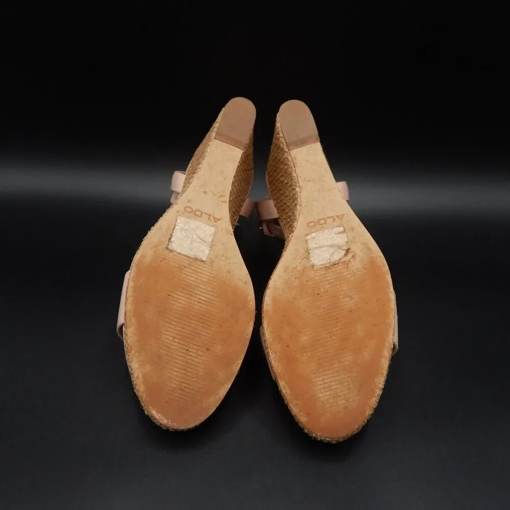 Aldo Legiwien-55 Nude Pink Espadrille Basketweave Wedge Ankle Strap Sz 8-1/2