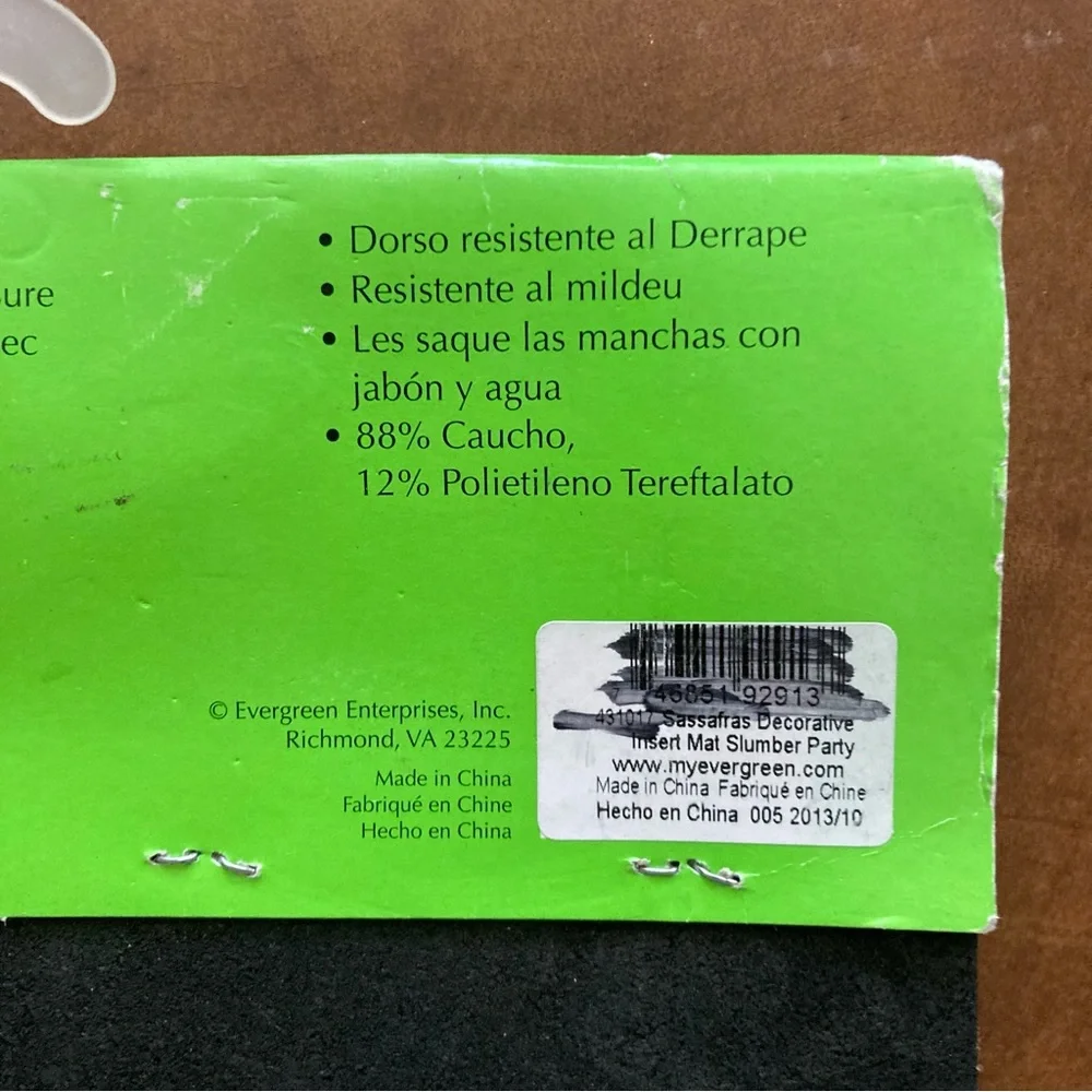Sassafras Evergreen Insert Mat Slumber Party “NWT”, 22 x 1 x 10