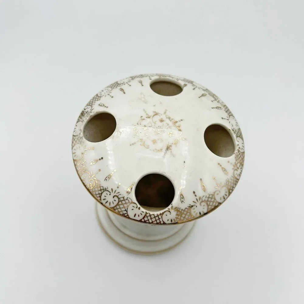 Vintage Andrea By Sadek Porcelain Toothbrush Makeup Holder Gold Lace