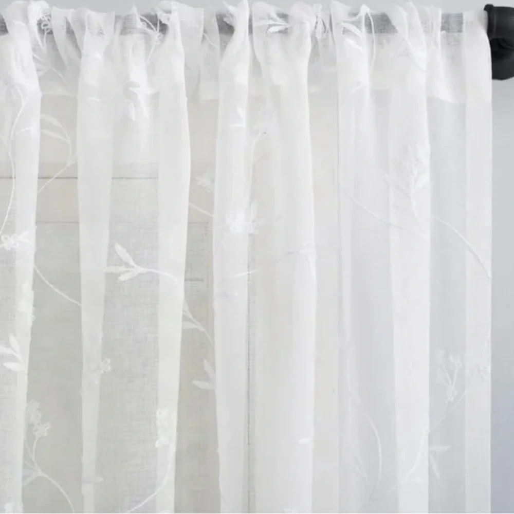 No. 918 Delia Embroidered Floral Sheer Rod Pocket Curtain Valance