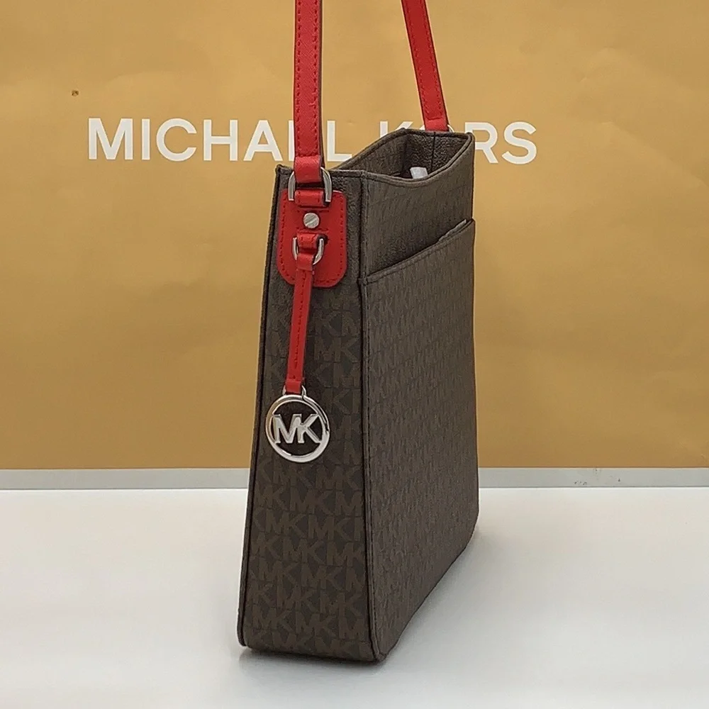 MICHAEL KORS Jet Set Travel Large Logo Messenger Bag BRIGHT RED/BROWN SIGNATURE
