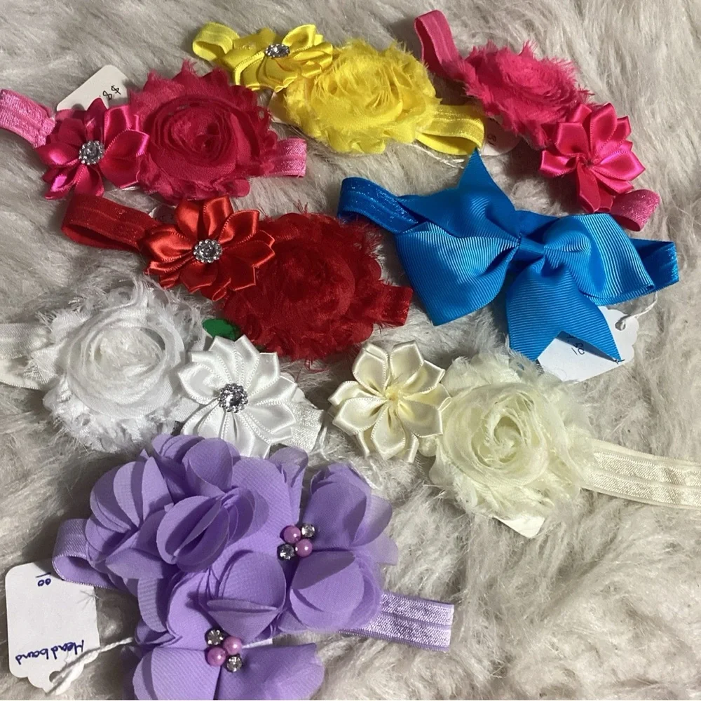 Baby Toddler Girls Boutique Headbands Handmade Lot of 8 All New, Flowers Bows