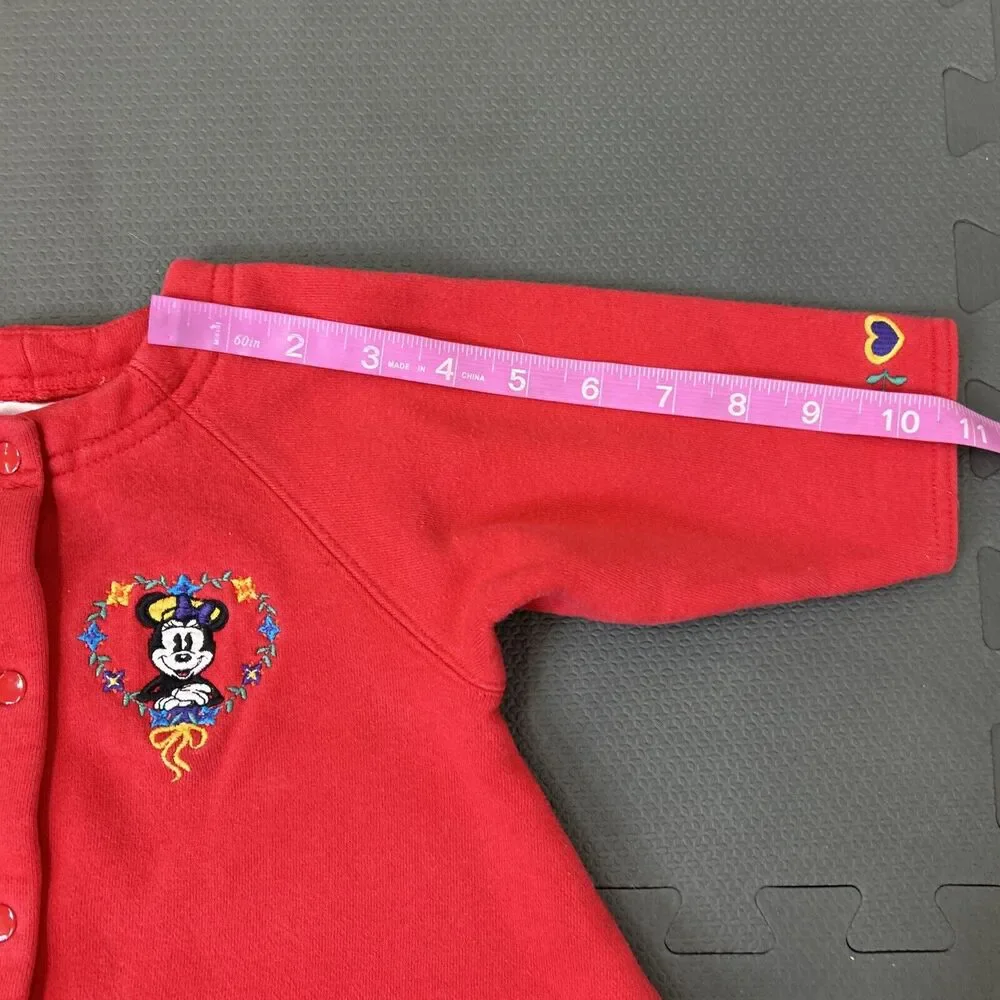 Vtg Disney Store Minnie Mouse Sweatshirt Jacket Snap Front Red Size 18m Embrd.