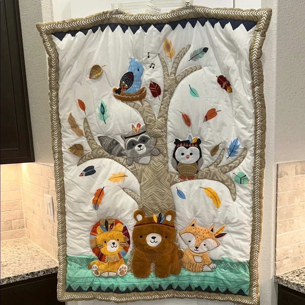 NOJO AZTEC FOREST 2 pc White and Brown Woodland Animal Quilt Bedding. UNISEX