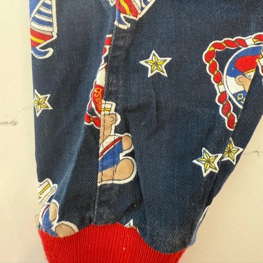 Vintage OshKosh B'gosh Baby Pants 12M - Sailor Bear Nautical Print - Made in USA