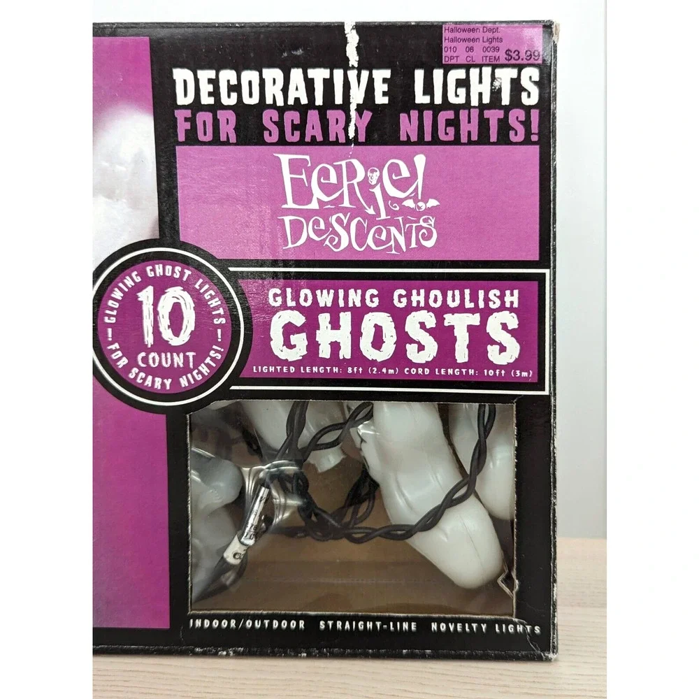 Vtg Eerie Descents Glowing Ghoulish Ghosts Blow Mold Halloween String Light Rare