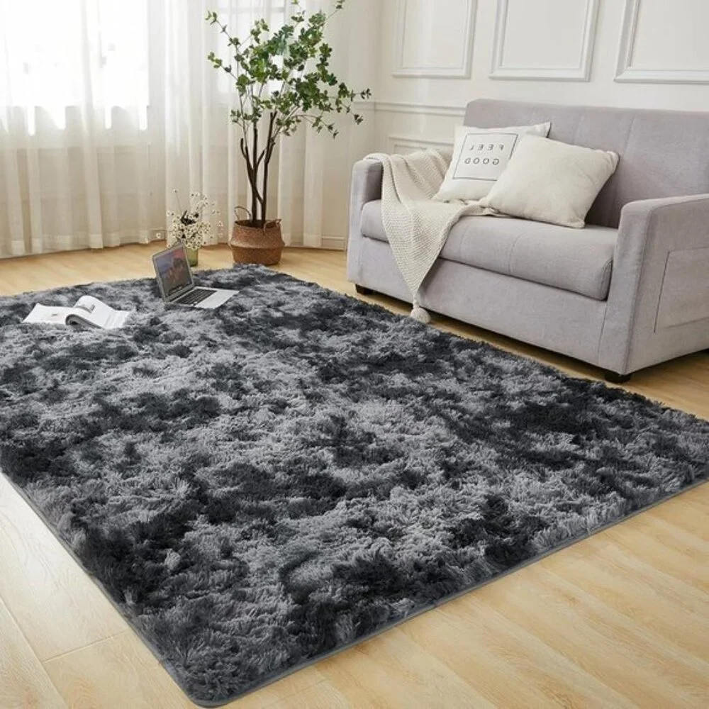 New 4x6 Shag Area Rug, Tie-Dyed Dark Grey, Soft Plush Non-Skid Rug for Room