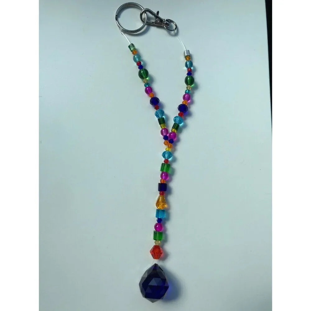 Beaded Suncatcher Car Charm Rearview Mirror Ornament Blue Crystal Prism