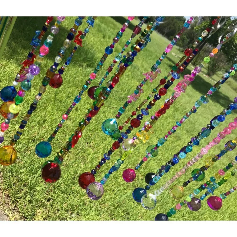 Beaded Suncatcher Car Charm Rearview Mirror Ornament Blue Crystal Prism