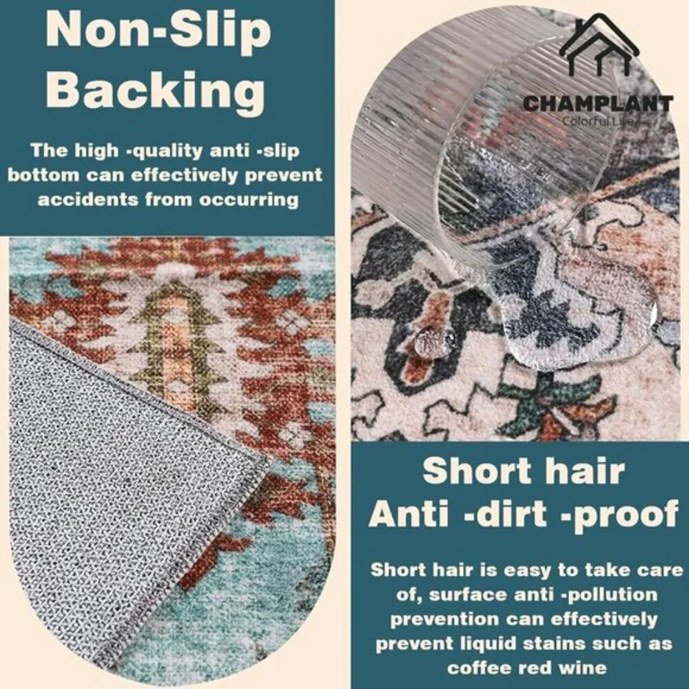 New 6x9 Dark Blue Vintage Area Rug, Washable, Non-Slip, Distressed Indoor Carpet