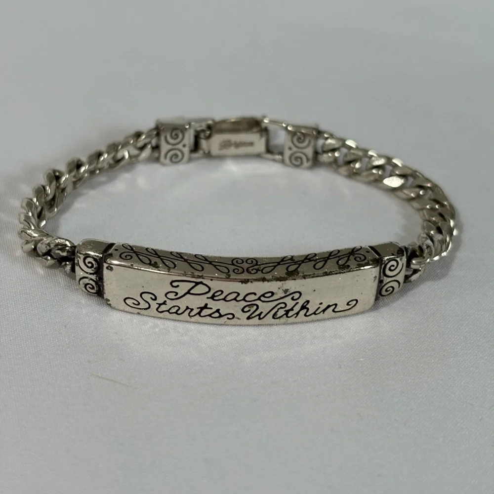 Brighton Vintage ID Bracelet “Peace Starts Within” Silver Plate