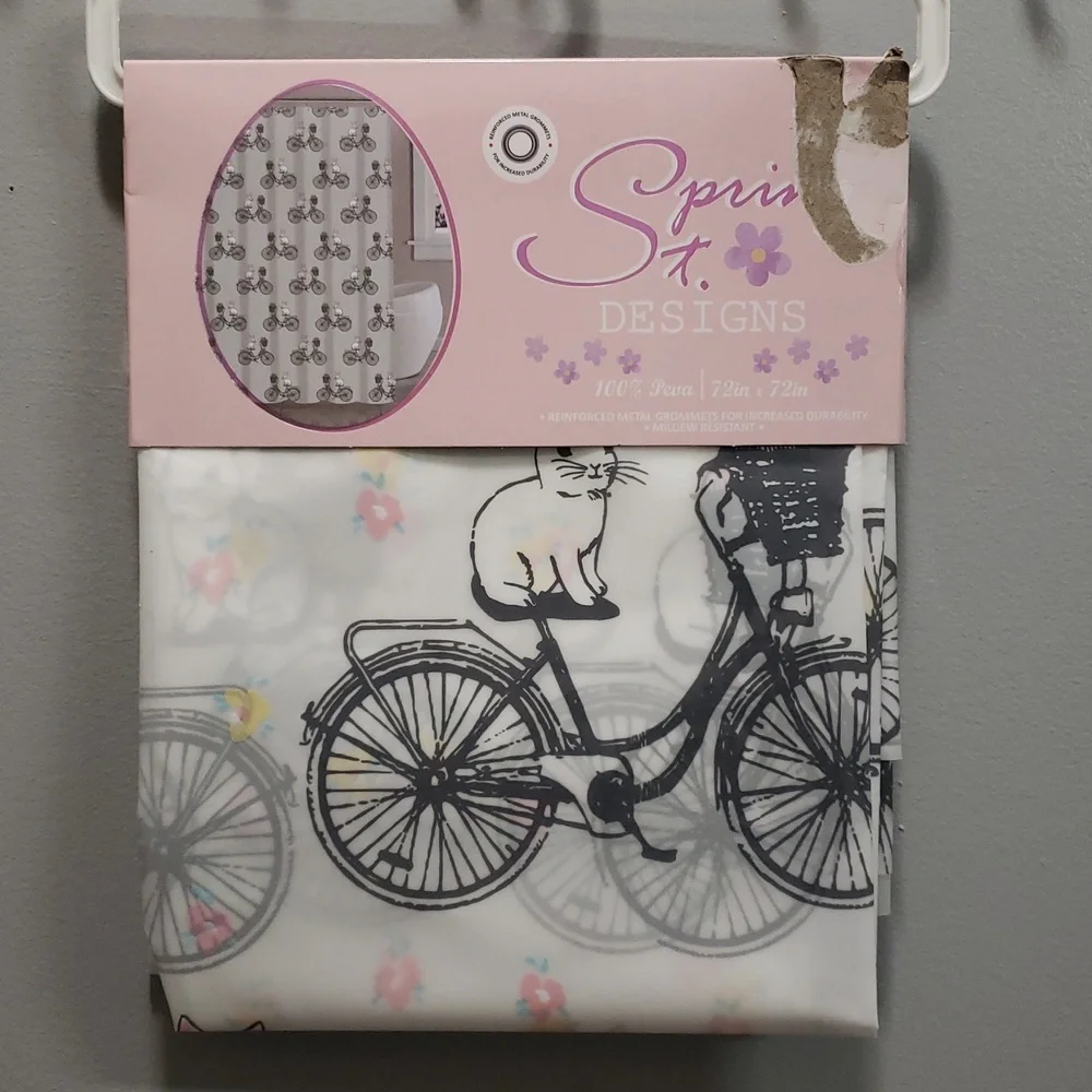 Spring St. Designs NWT Bunny On Bike Multicolor Shower Curtain/Liner