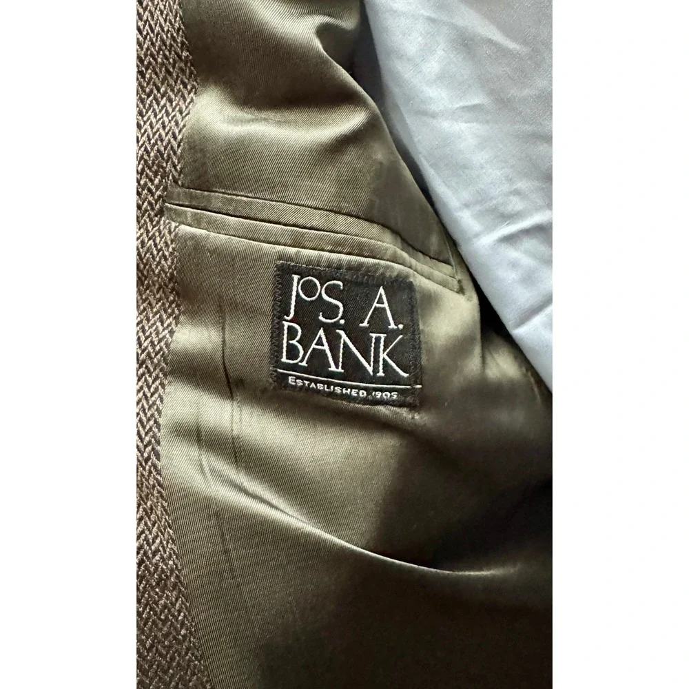 Jos. A. Bank Men's Brown Wool Cashmere Herringbone Tweed Two Button Blazer 41R