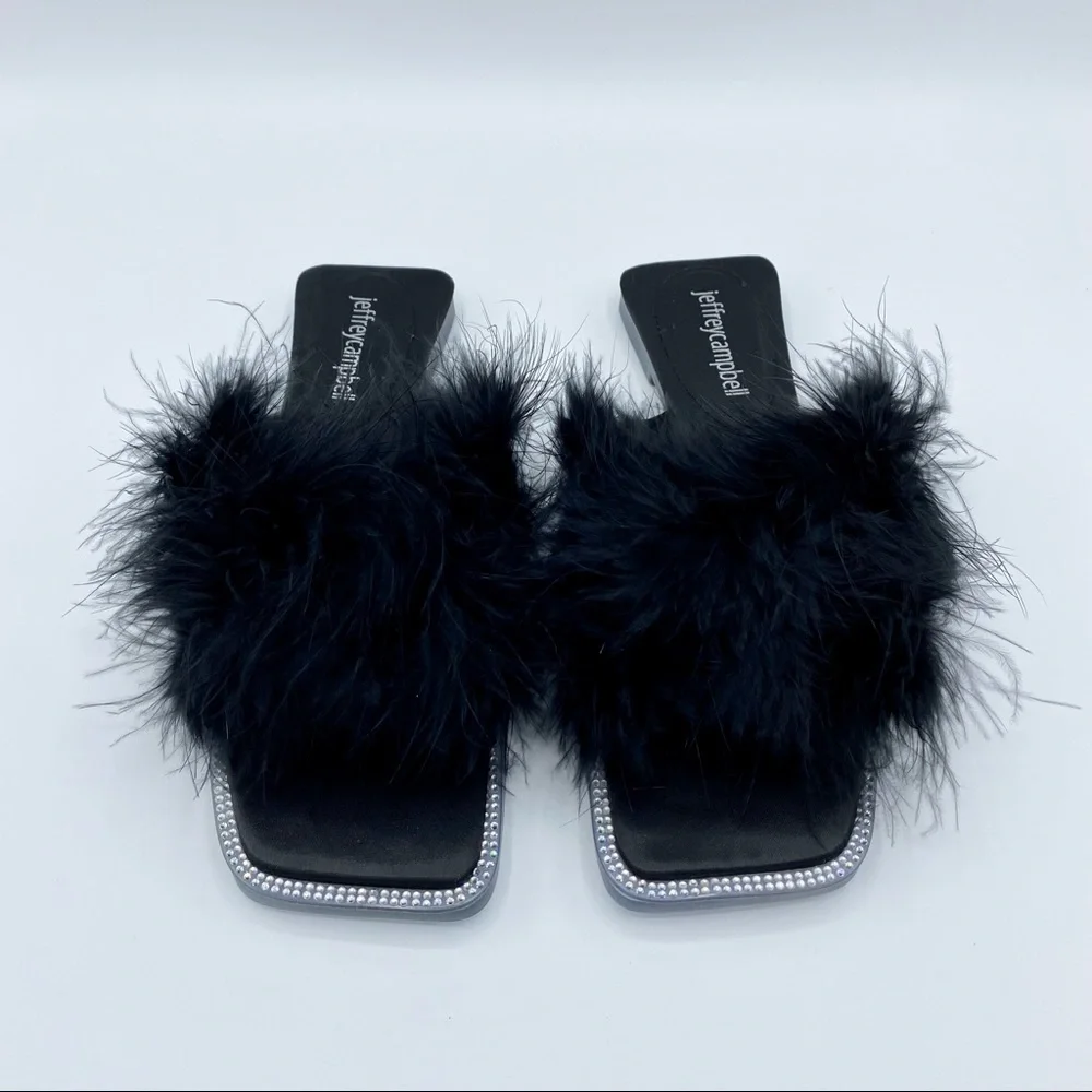 Jeffrey Campbell Black Acelynn Faux Fur Slide Sandal Size 5.5