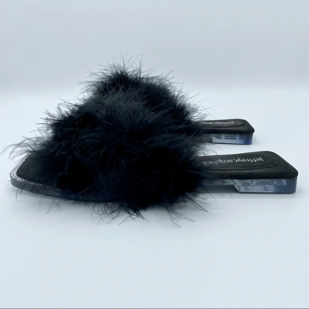 Jeffrey Campbell Black Acelynn Faux Fur Slide Sandal Size 5.5