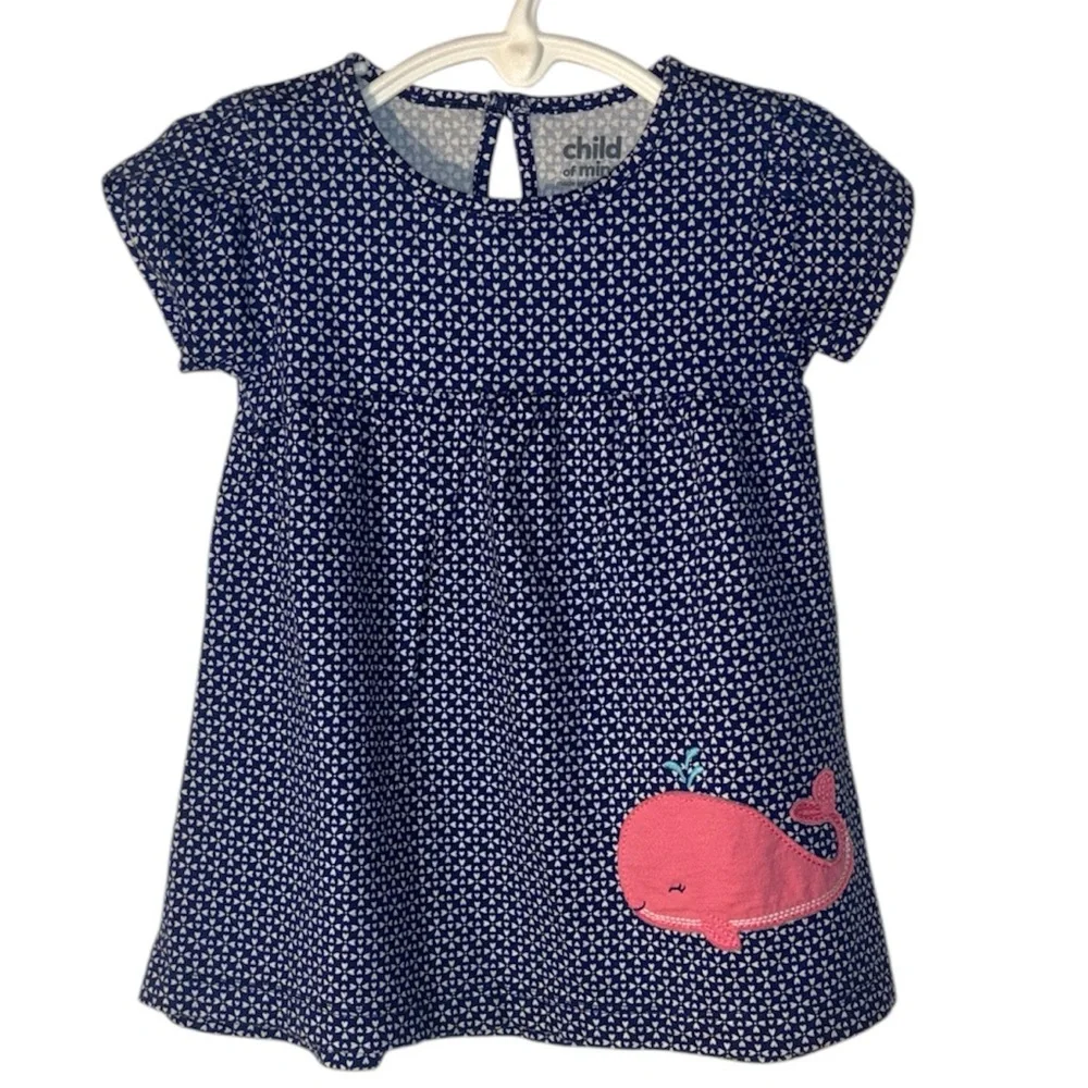 Child of mine blue and white heart design Dress with Pink Whale size 6-9 months