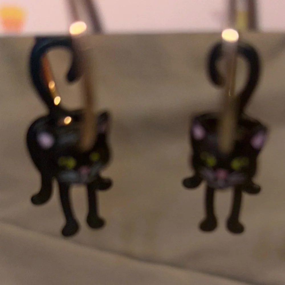 Black Cats 3D dangling earrings.Gold & Black metal Halloween by True to Form NI