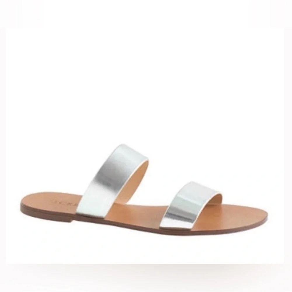 J. Crew Malta Mirror Metallic Silver Sandals Size 8