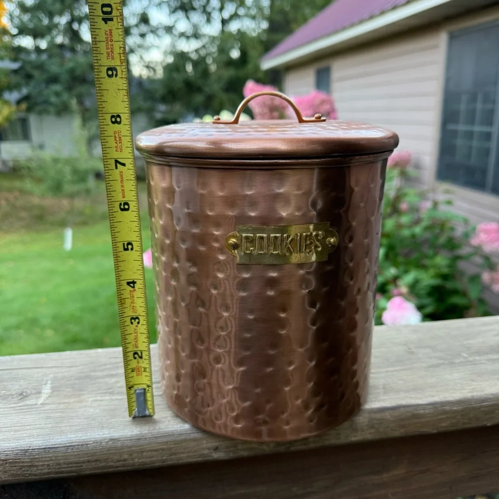 Copper Cookie Canister Made In India Silver Interior New Artisan Cottage Quality