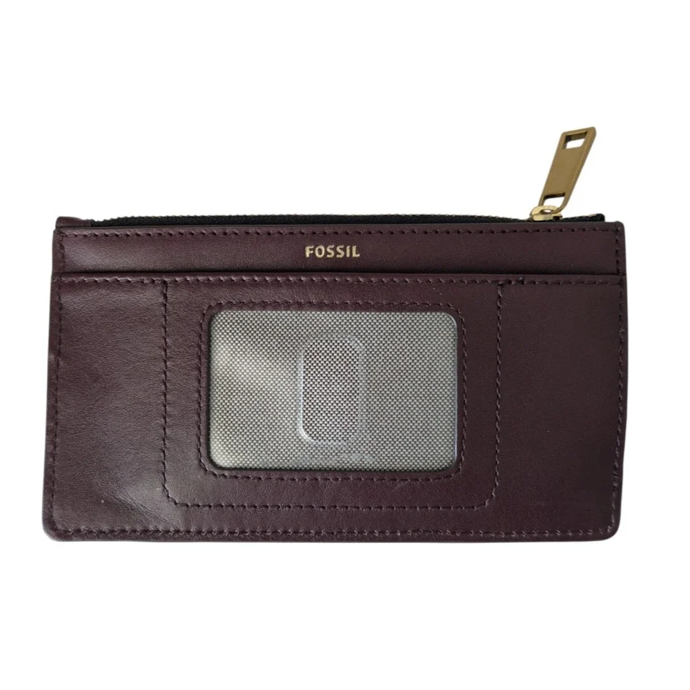 Fossil Savannah Tech Wine Red Multi Leather Wallet with Zipper Snap Phone Holder