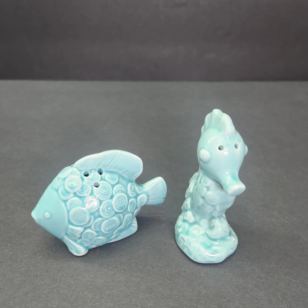 Ceramic Salt and Pepper Shakers Fish and Seahorse Figurines.