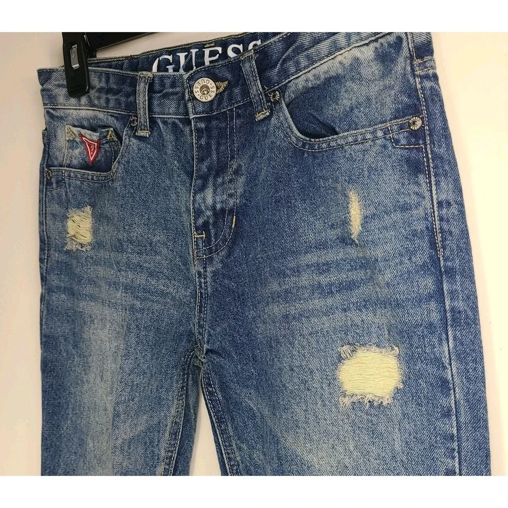 Guess Boys Distressed Straight Leg Jeans Size 14 Adjustable Waist 100% Cotton