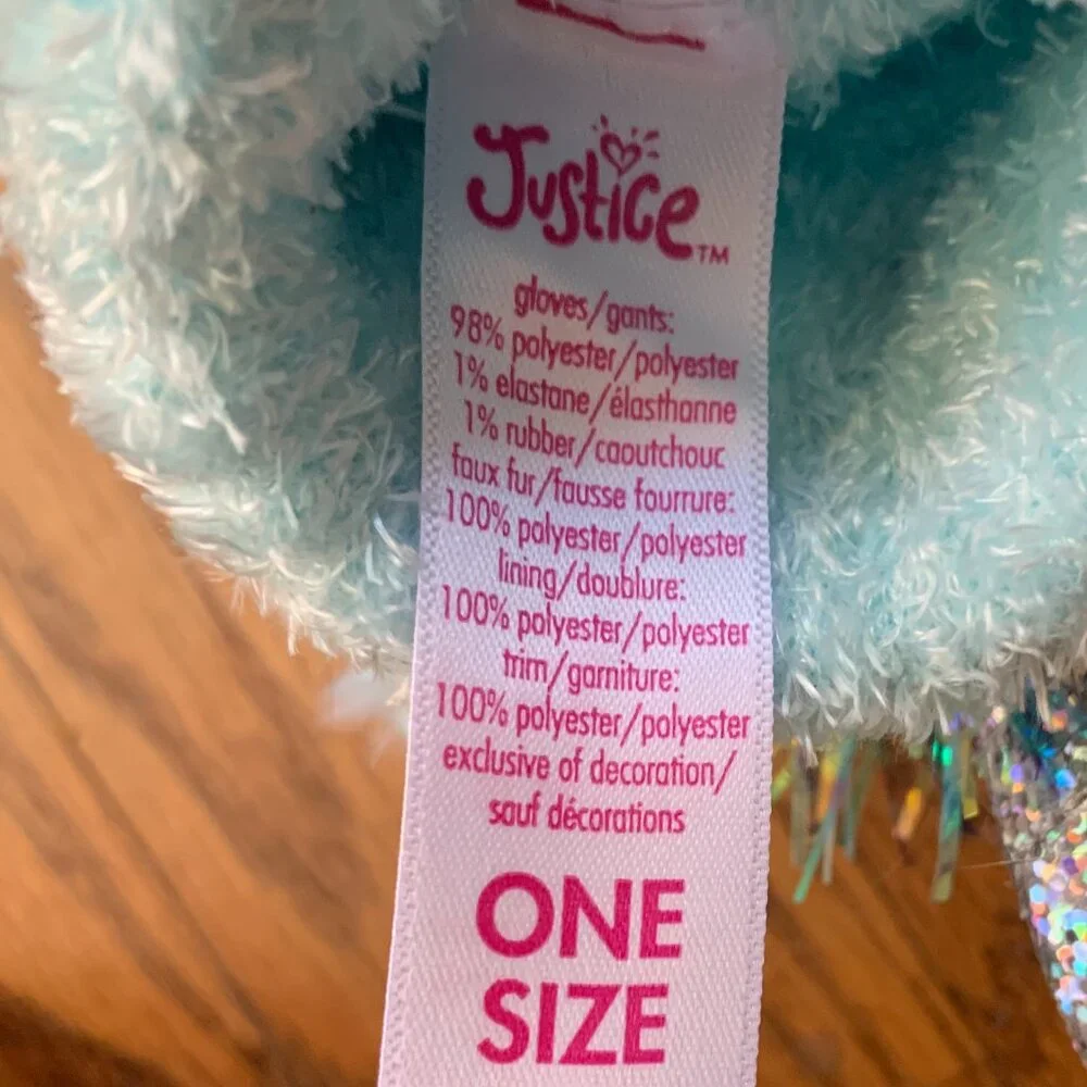 Justice Fuzzy Fingerless Faux Fur Mittens with Unicorn Covering NWT