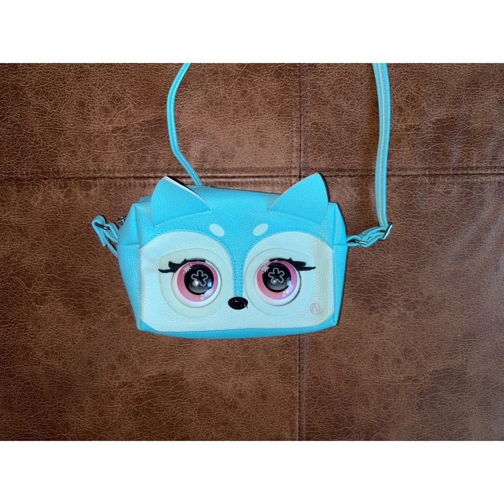 Kids Turquoise Faux Leather Fox Face Crossbody Bag Purse Cute Animal Ears