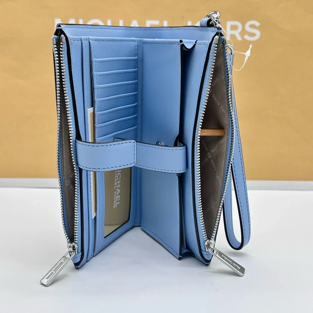 MICHAEL KORS Jet Set Large Ombré Logo Wristlet Lt Sky