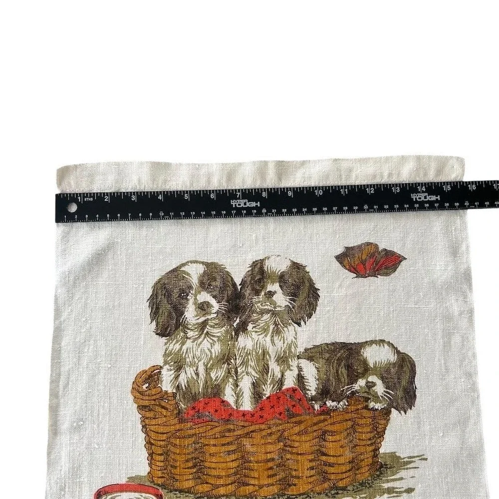 Vintage 1972 Elizabeth Bradley Tea Towel Spaniel Puppies Calendar Design
