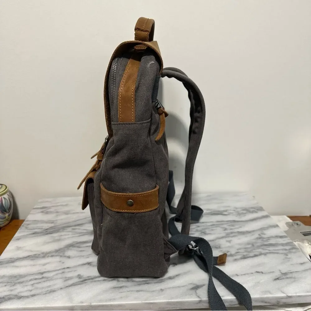 Stylish Brown and Gray Men's Backpack canvas leather