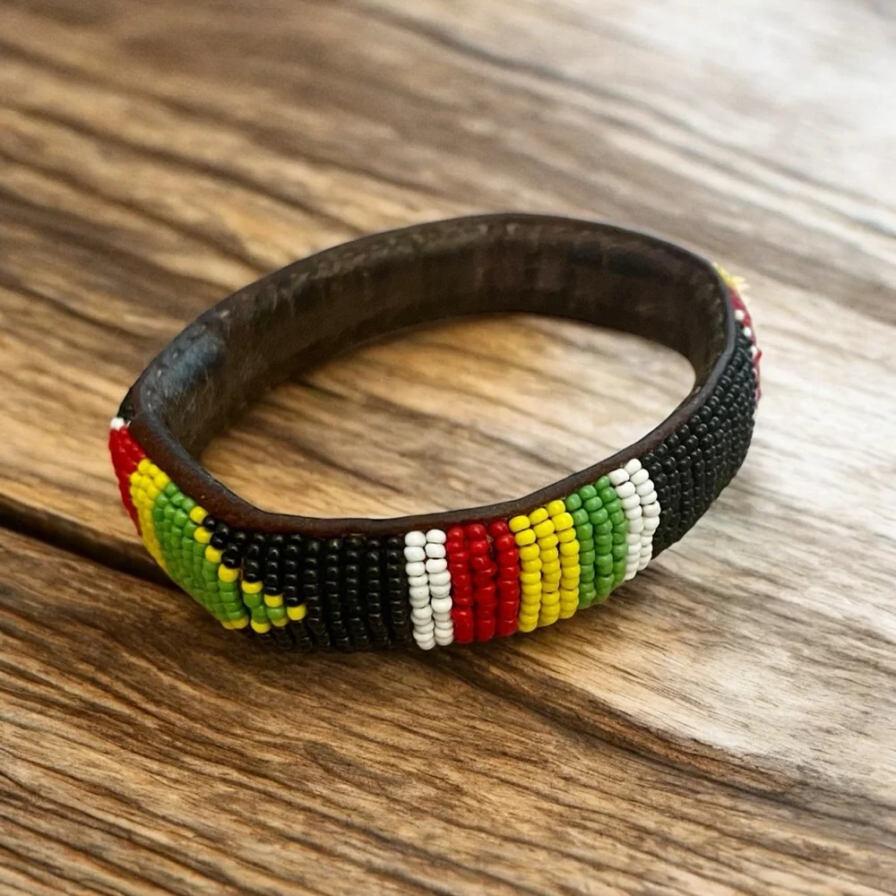 Handcrafted Native American Bracelet Red White Green