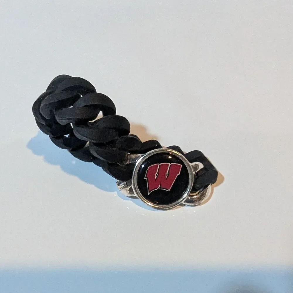 Wisconsin Badgers Bracelet Black Braided Rope NCAA College Fan Jewelry