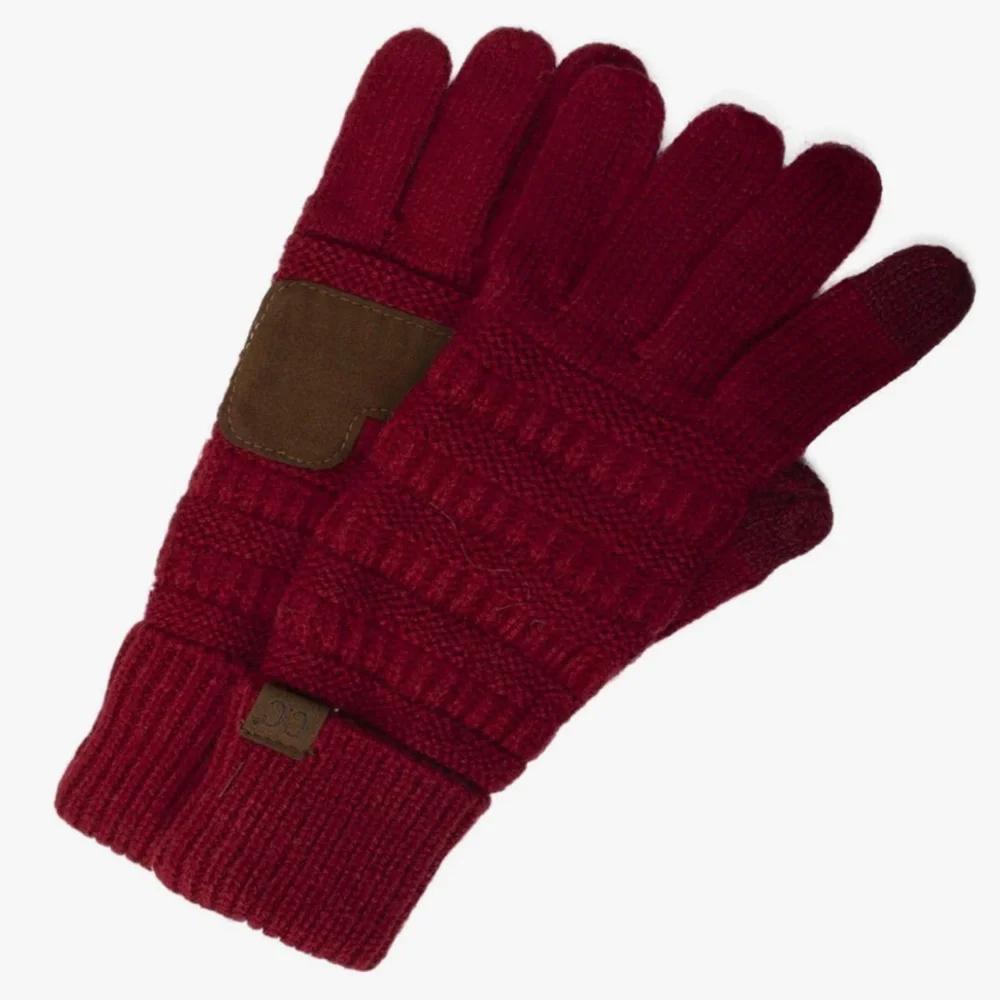 New C.C Red Cardinal Cable Knit Smarttips Touchscreen Texting Anti-Slip Gloves