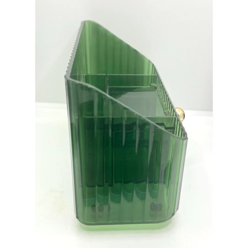 Green Ribbed Acrylic Organizer With Drawer & Gold Knob