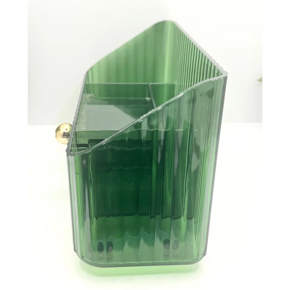 Green Ribbed Acrylic Organizer With Drawer & Gold Knob