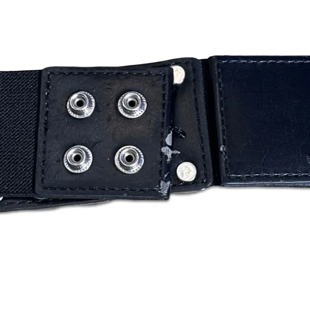 Vintage Black Elastic Faceted Stone Waist Belt Statement Studded Stretch Cinch