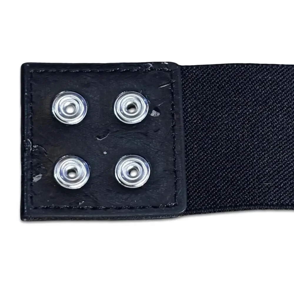 Vintage Black Elastic Faceted Stone Waist Belt Statement Studded Stretch Cinch