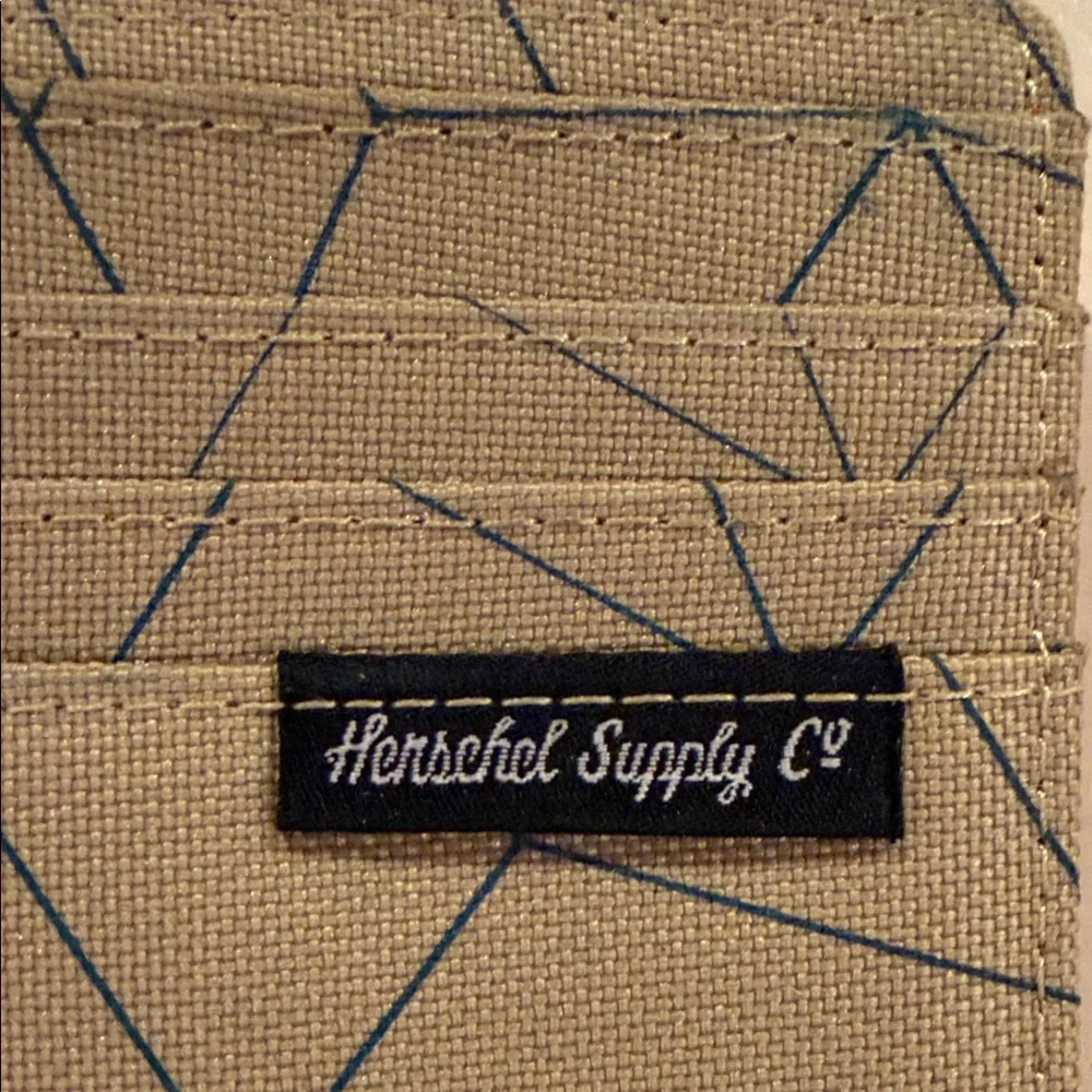 Tan Wallet with Blue Geometric Pattern